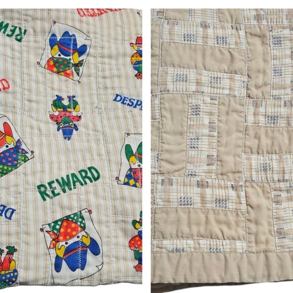Vintage Handmade Children Quilt Western Cowboy Reward Desperado Wanted Blanket - Picture 1 of 11